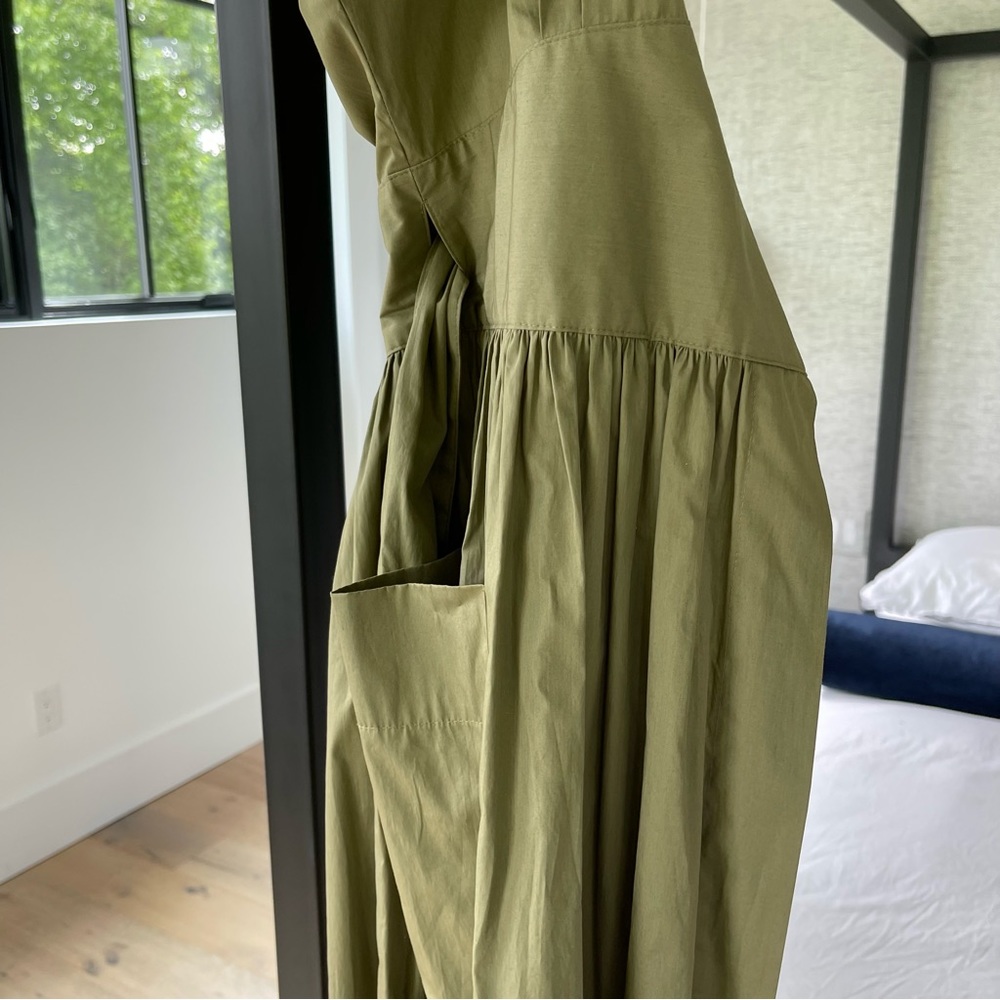 Three Graces London Charita Green Cotton-poplin Wrap Dress In Khaki Army Green - Picture 8 of 15